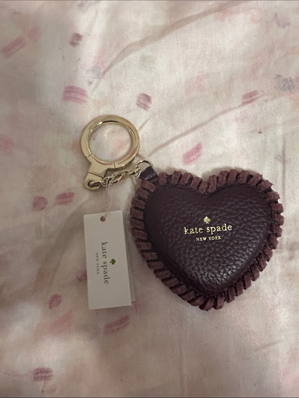 kate spade Plum Heart Leather Key & Card Holder with Fringe